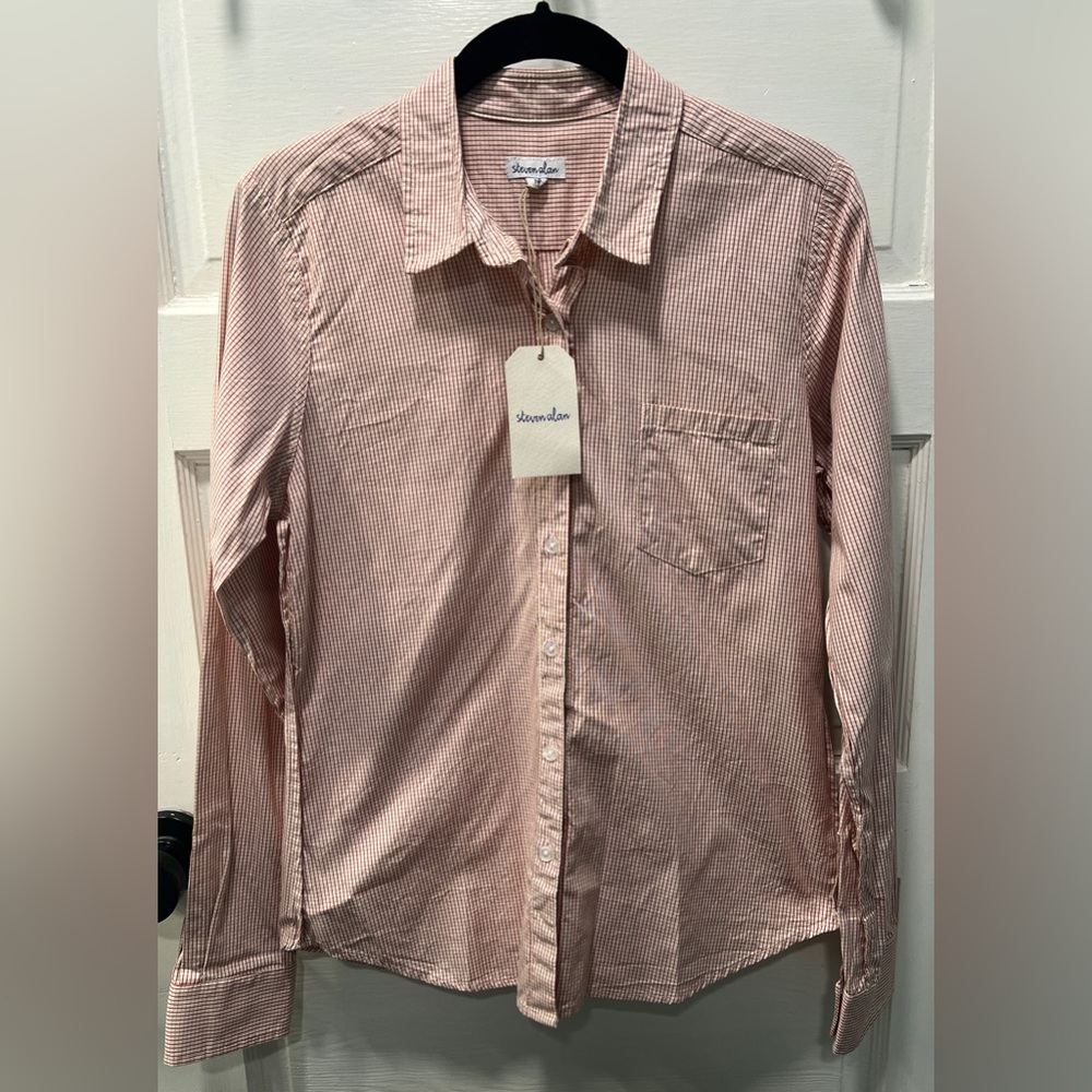 Steven Alan Soft Pink & White Mini-Stripe Button-Up Shirt